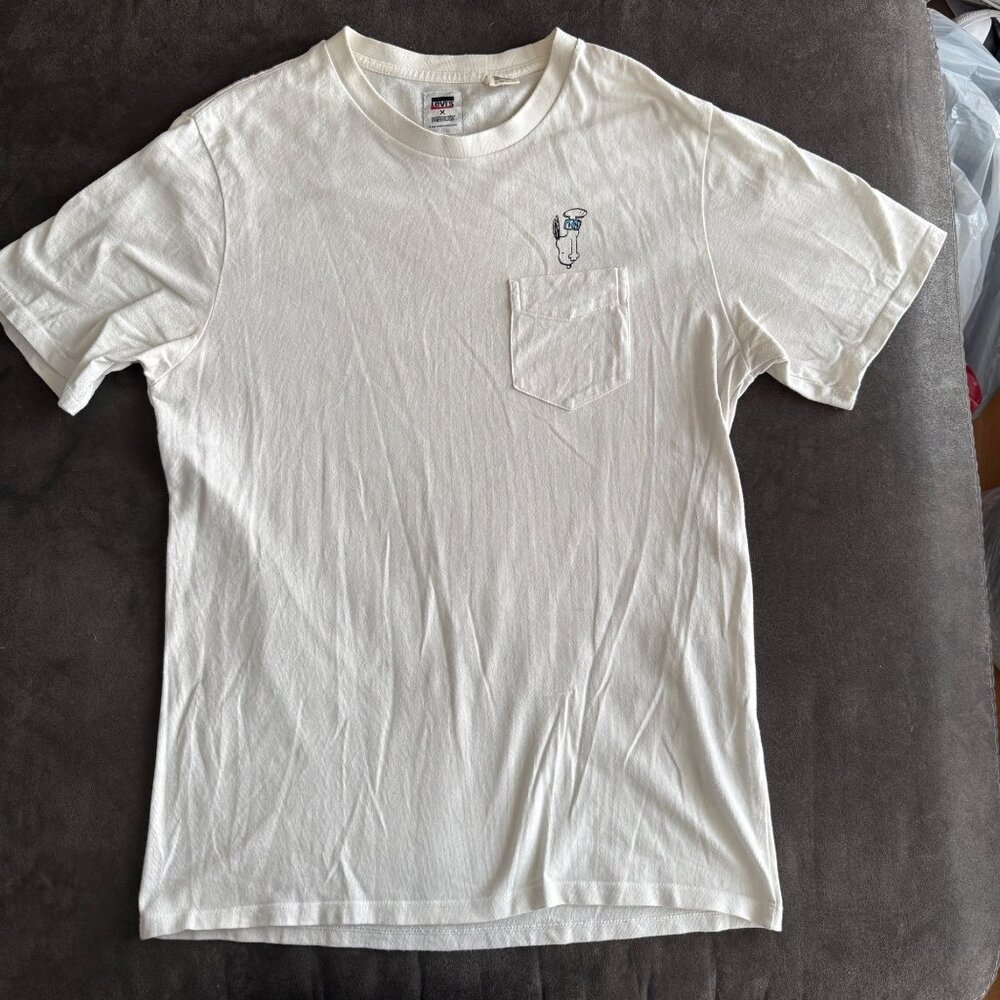 Levis X Peanuts White Graphic Pocket T-Shirt S Cotton Unisex